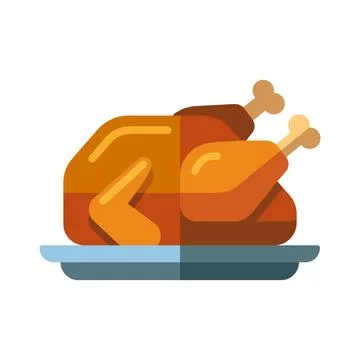 Roasted Turkey Flat Vector Illustration Whole Cooked Chicken Served on a Pl.. Stock Illustration
