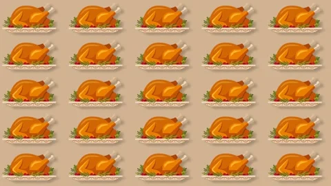 Roasted Turkey Pattern Background Loop Seamless Grid Animation for Thanksgi.. Stock Footage 348129796