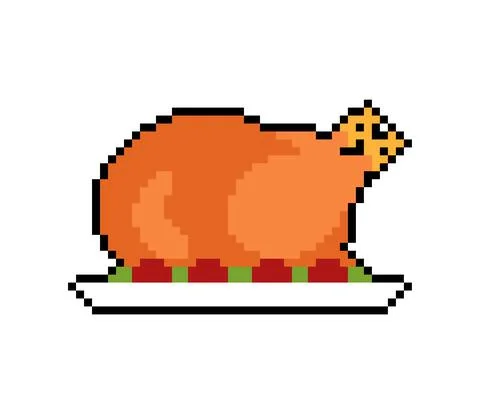 Roasted Turkey pixel art. pixelated Roast. vector illustration Stock Illustration