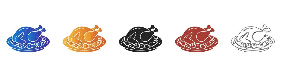 Roasted turkey platter icon set for holiday meal Stock Illustration