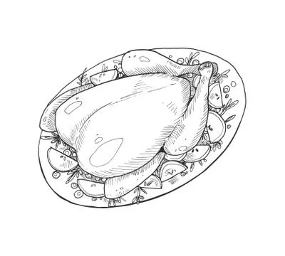 Roasted turkey sketch Stock Illustration