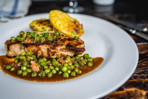 Roasted veal entrecote Stock Photos