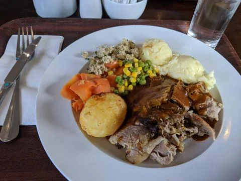 Roasted vegetable dinner Fotos de archivo