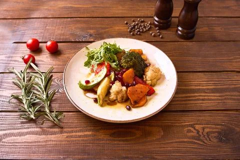 Roasted Vegetables with Balsamic Glaze Stock Photos