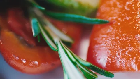 Roasted vegetables in a blurred light Stock Footage 73216438