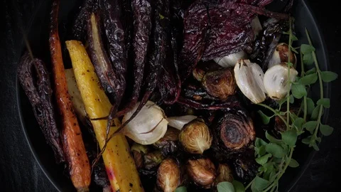 Roasted Vegetables with Olive Oil Stock Footage 123553210