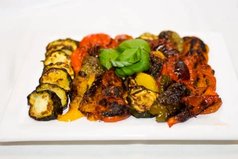 Roasted vegetables on a plate Foto stock