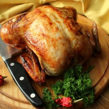 Roasted whole chicken Foto stock