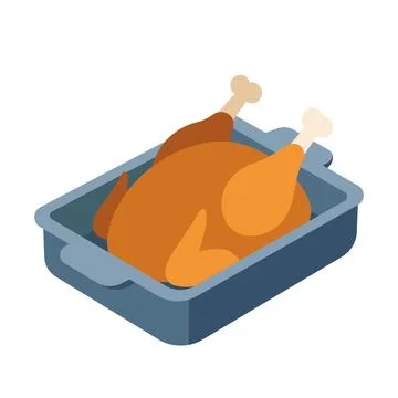 Roasted Whole Turkey in Blue Baking Dish Isometric Vector Illustration on w.. Stock Illustration
