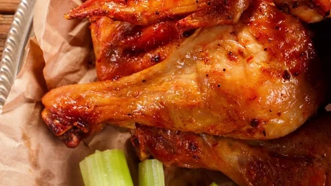 Roasted wings with sauce Stock Footage 72672087