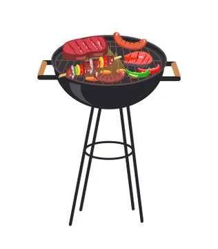 Roaster Grill with Meal Set Vector Illustration Stockillustratie