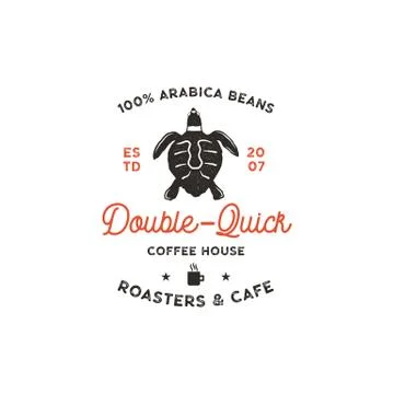 Roasters and cafe logo template with turtle, cup silhouette symbol. Wild animal Illustrazione stock