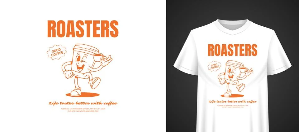 Roasters Coffee Mascot Vector Template  Cartoon TShirt Print Stock Illustration