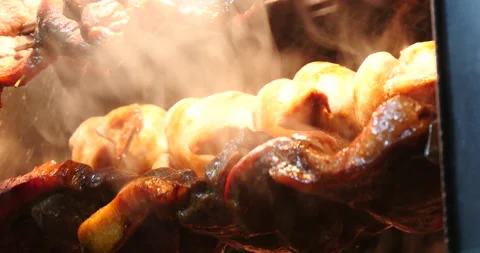 Roasting barbecue with steam Stock Footage 162619142