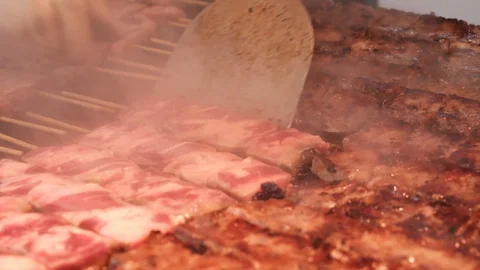 Roasting Beef meat on the grill. Stock Footage 117997931