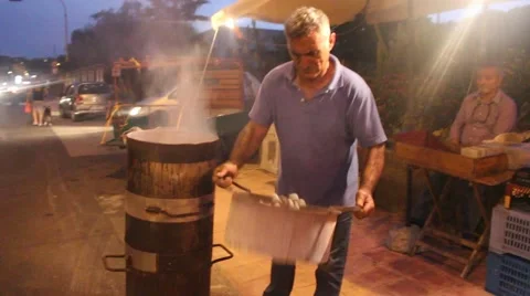 Roasting Chestnuts  in Sicily Stock Footage 68115169