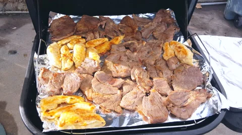 Roasting Chicken and Beef 4K Stock Footage 55381905