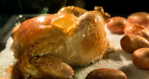 Roasting Chicken and Potatoes Time Lapse Stock Footage 110988462