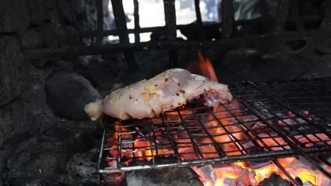 Roasting chicken, bbq, pollo brace Stock Footage 254975378