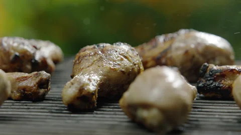 Roasting Chicken Legs on Bbq Grill Grid Close-up Stock Footage 145254571