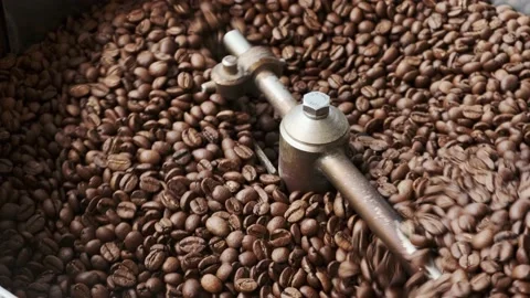 Roasting coffee in action Stock Footage 132333574