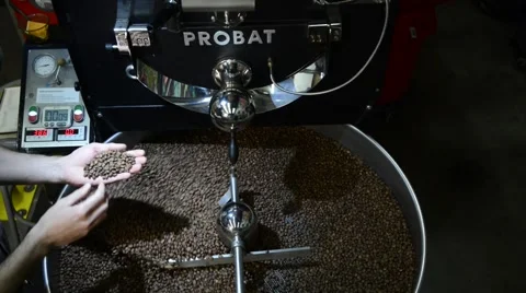 Roasting Coffee Beans in large container Stock Footage 68151801