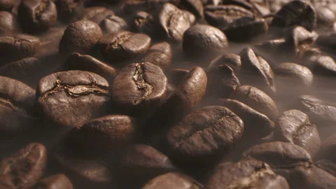 From roasting coffee beans, soft diffuse smoke emanating from roasted coffee Video stock 229789331