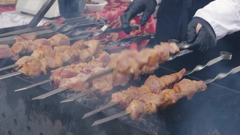 Roasting fresh meat close up Stock Footage 129909657