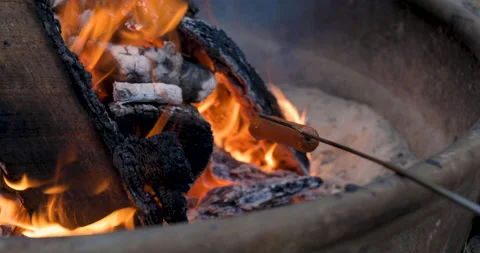 Roasting Hot Dogs on Fire Stock-Footage 165246049