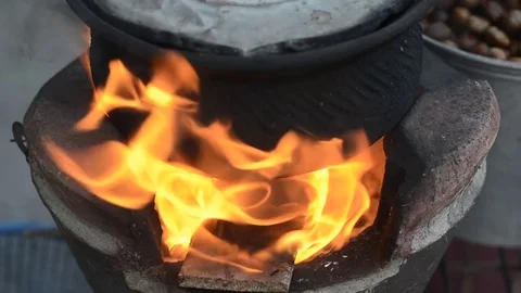 Roasting local chestnut Thai snack on street food. Stock Footage 81688206