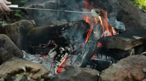 Roasting Marshmallow On Camp Fire  - Close Shot Stock Footage 37820339