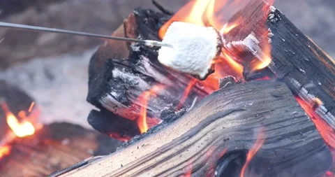 Roasting Marshmallow Ignites Slow Motion Stock Footage 157441318