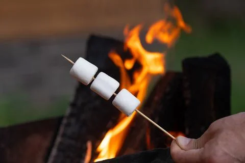 Roasting marshmallow on a stick Stock Photos