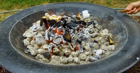 Roasting marshmallows in a fire pit on a warm summer evening Stock-Footage 91839312