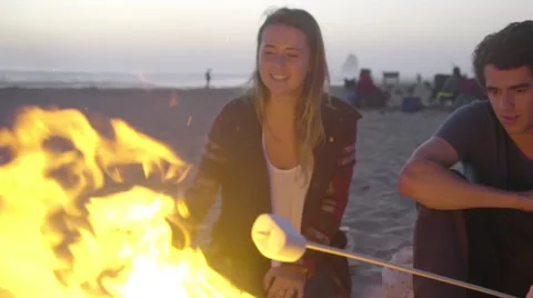 Roasting marshmallows Stock Footage 53257414