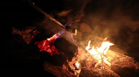 Roasting Marshmallows over Campfire Stock Footage 41452786