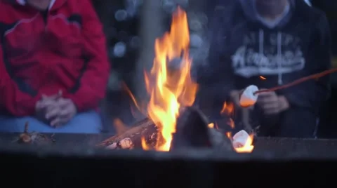 Roasting Marshmallows over Campfire Stock Footage 47321843