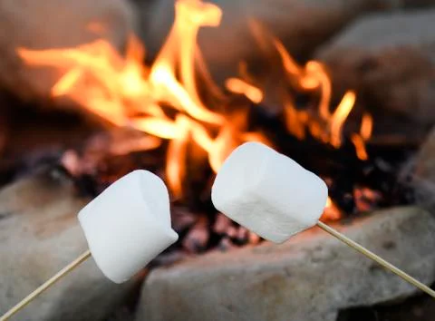 Roasting marshmallows over a campfire Stock Photos