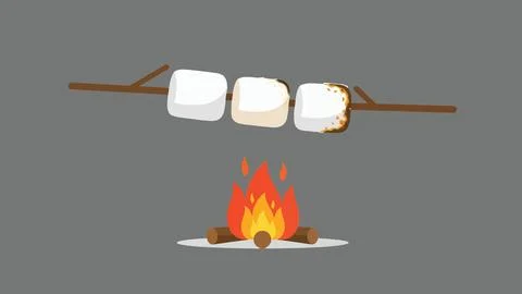 Roasting marshmallows over a small campfire on sticks for a sweet camping t.. Ilustração Stock