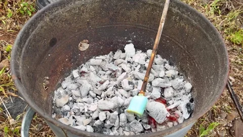 Roasting marshmallows on a stick over a BBQ. Stock Footage 332231901