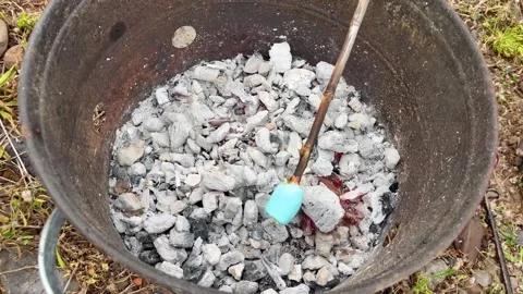 Roasting marshmallows on a stick over a BBQ. Stock Footage 332231912