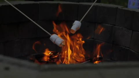 Roasting marshmellows in bonfire 動画素材 132739078