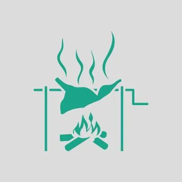 Roasting meat on fire icon Illustrazione stock