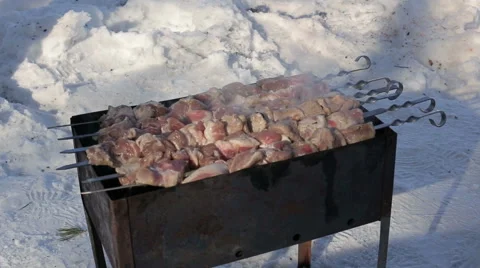 Roasting meat slices in sauce on fire Stock Footage 60437766