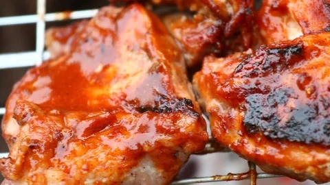 Roasting  pork on stove Stock Footage 87809131