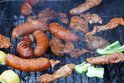 Roasting sausages Stock Photos