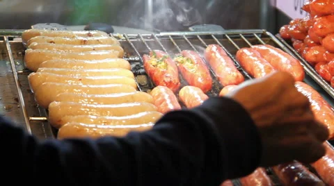 Roasting Sausages.HD Stock Footage 48704345