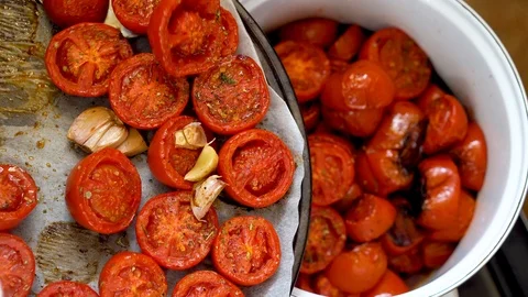 Roasting tomatoes for sauce Stock Footage 86549266