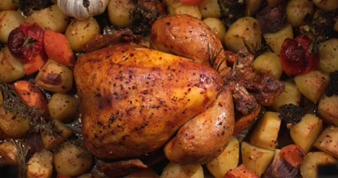 Roasting vegetables in a large baking tray Stock Footage 343289229