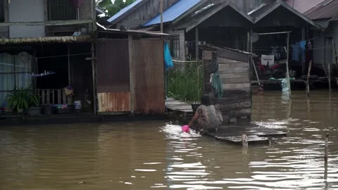 Rob Flood Soaks Almost the Entire Banjarmasin Area Stock Footage 167484585